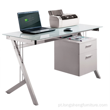 Mesa para computador moderna DIY de vidro temperado branco